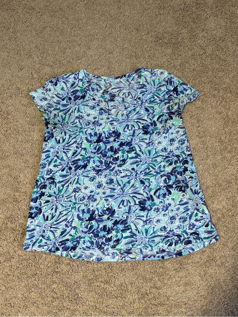 Lily Pulitzer Floral Blue & Green Short Sleeve Women's Top